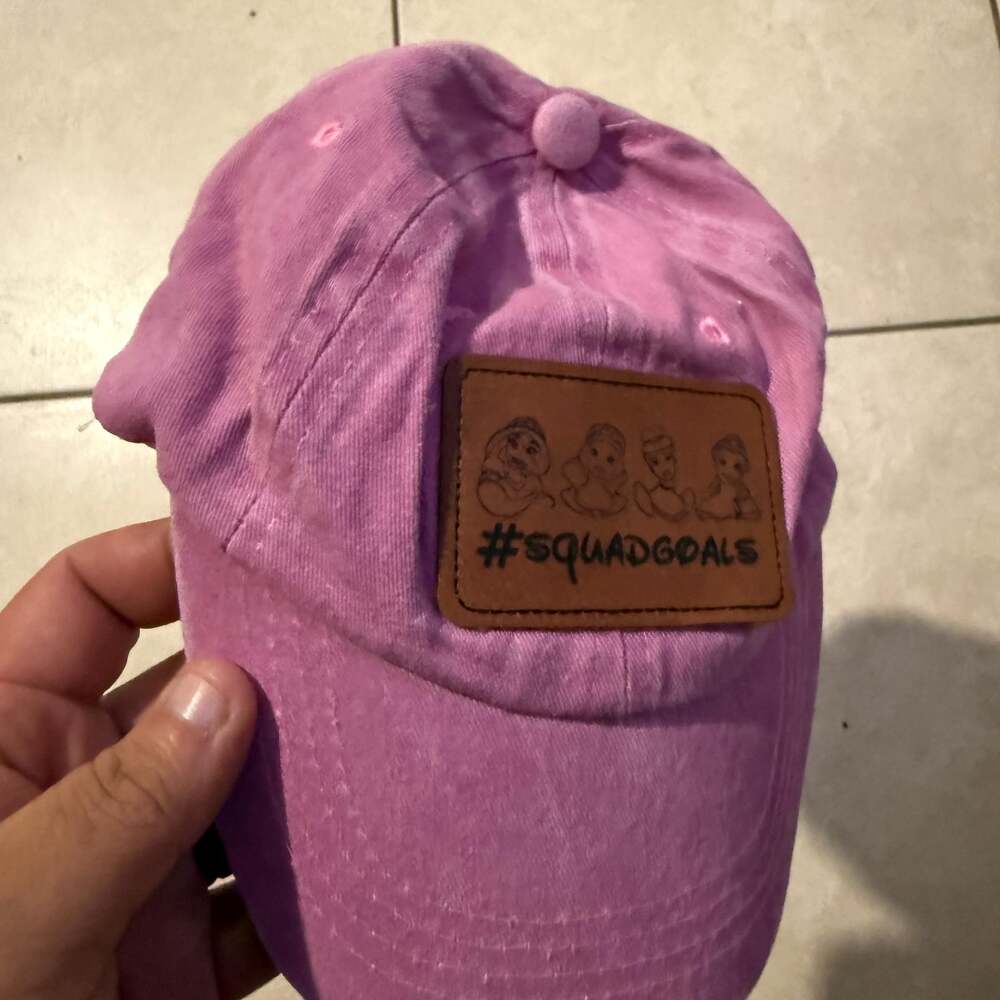 Squadgoals Disney Princess Leather Patch Pink Washed Baseball Hat